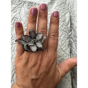 Larger Pave Flower Ring - Noir Jewelry  - Size 7